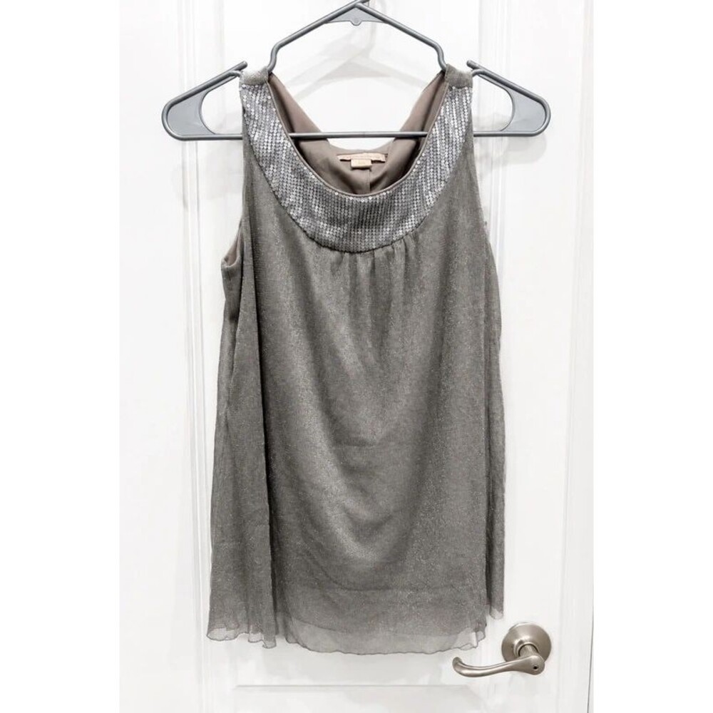 Jonathan Martin Women’s Silver Metallic Sequin Sleeveless Blouse Top Size M